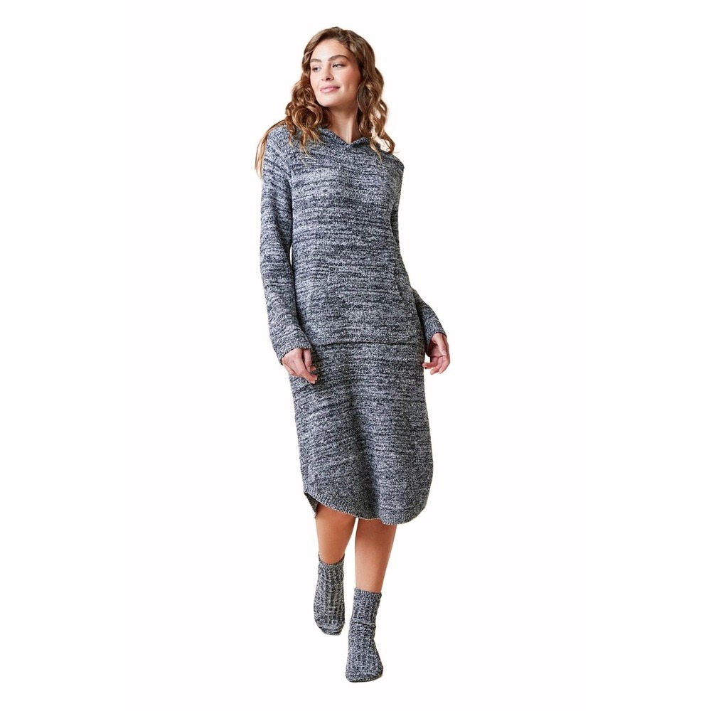 Softies Marshmallow Hooded Lounger Heather Black Midi Knit Lounge Dress 8618 XS
